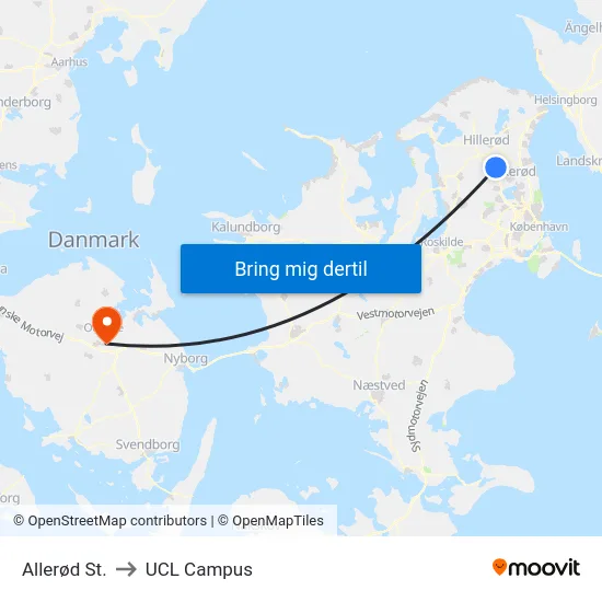 Allerød St. to UCL Campus map