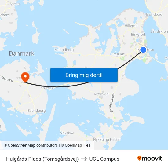 Hulgårds Plads (Tomsgårdsvej) to UCL Campus map