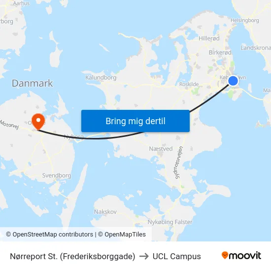Nørreport St. (Frederiksborggade) to UCL Campus map