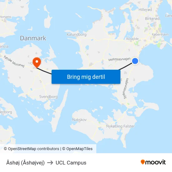 Åshøj (Åshøjvej) to UCL Campus map