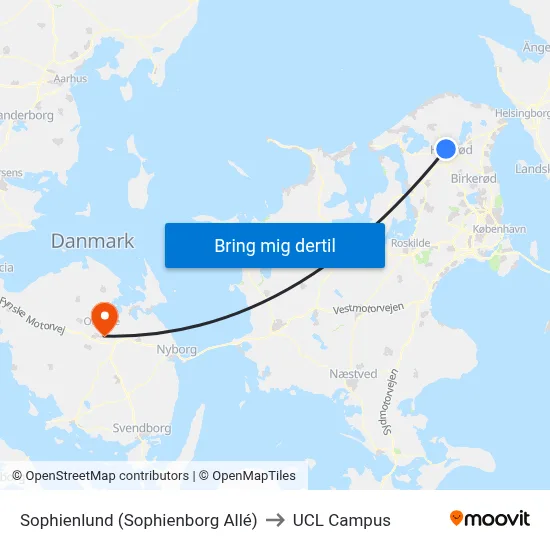 Sophienlund (Sophienborg Allé) to UCL Campus map