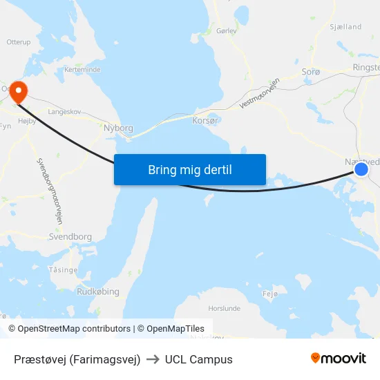 Præstøvej (Farimagsvej) to UCL Campus map