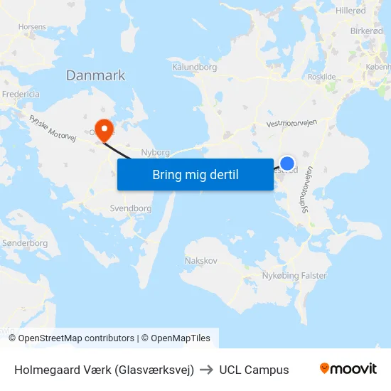 Holmegaard Værk (Glasværksvej) to UCL Campus map