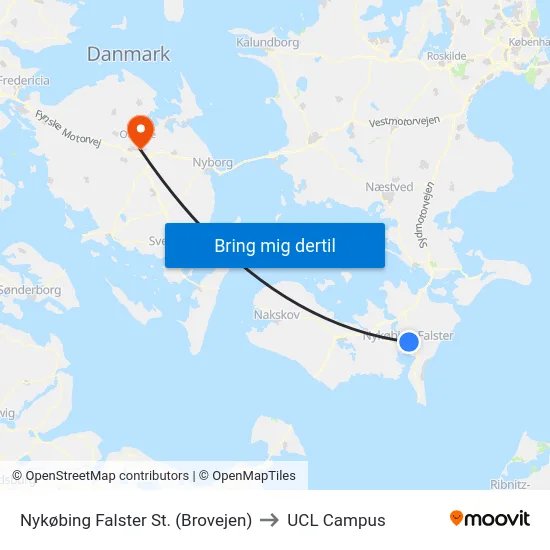 Nykøbing Falster St. (Brovejen) to UCL Campus map