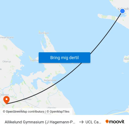 Allikelund Gymnasium (J Hagemann-Petersens Allé) to UCL Campus map