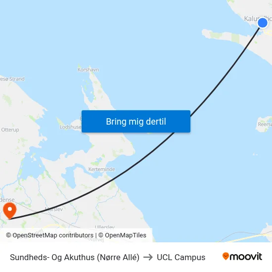 Sundheds- Og Akuthus (Nørre Allé) to UCL Campus map