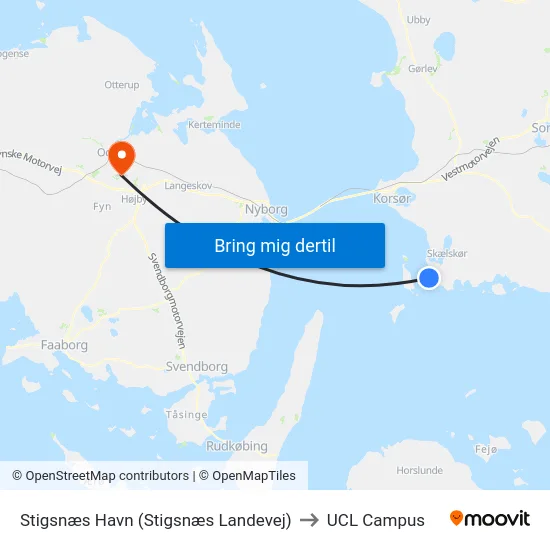 Stigsnæs Havn (Stigsnæs Landevej) to UCL Campus map