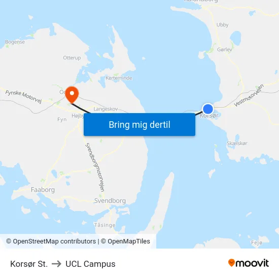 Korsør St. to UCL Campus map