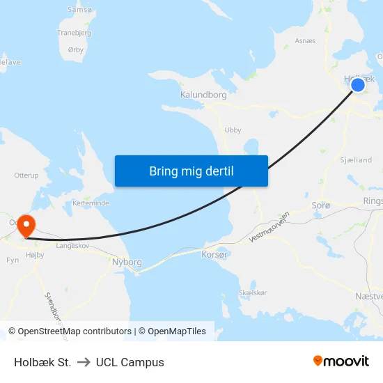 Holbæk St. to UCL Campus map