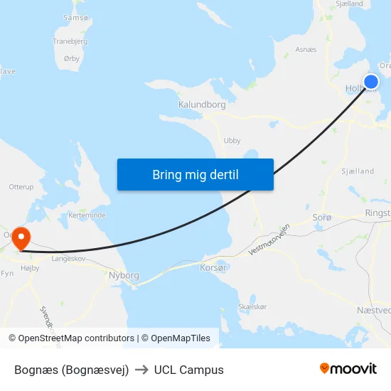 Bognæs (Bognæsvej) to UCL Campus map