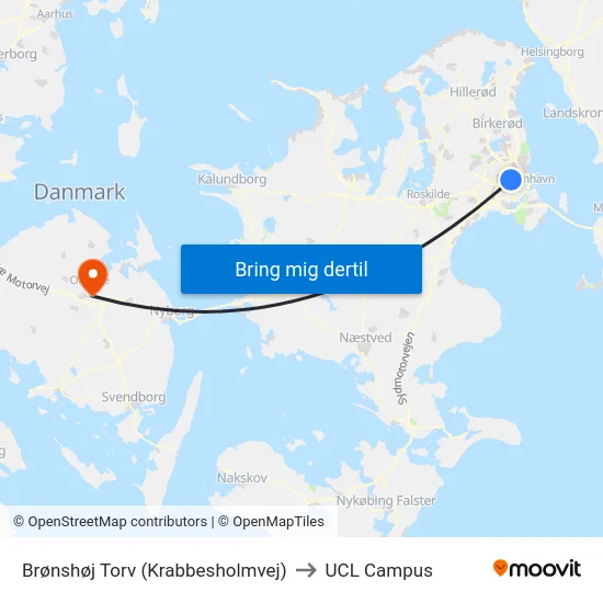 Brønshøj Torv (Krabbesholmvej) to UCL Campus map