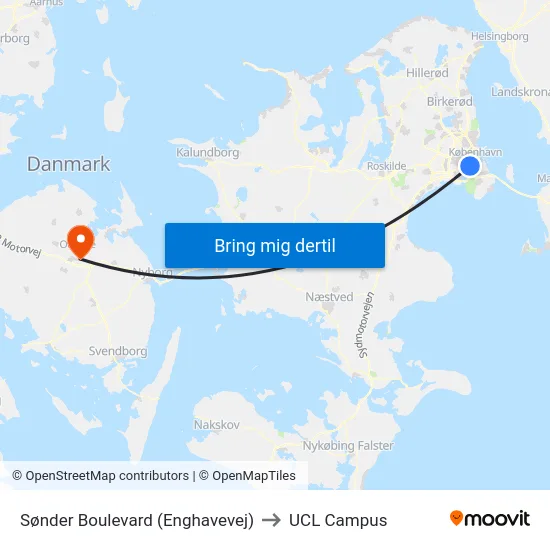 Sønder Boulevard (Enghavevej) to UCL Campus map
