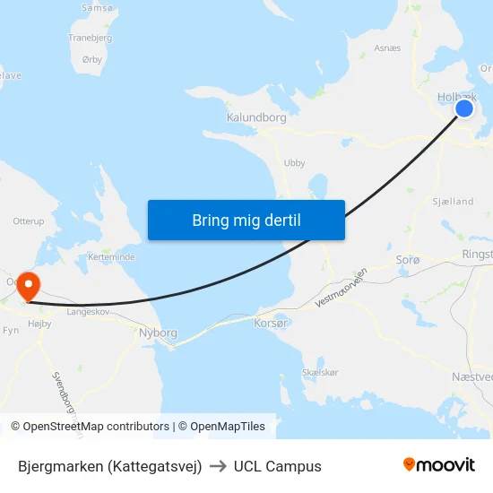 Bjergmarken (Kattegatsvej) to UCL Campus map