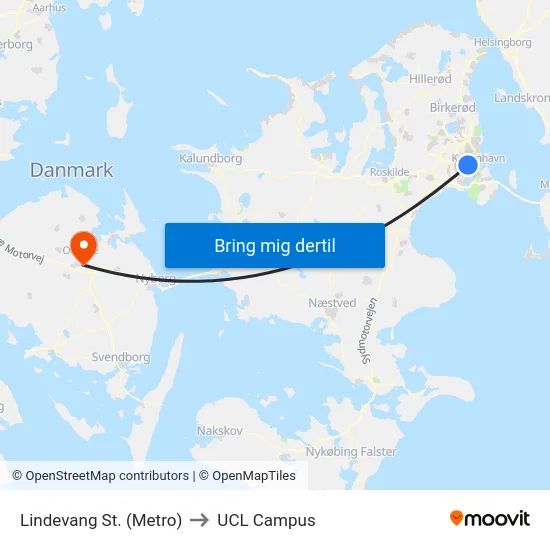 Lindevang St. (Metro) to UCL Campus map