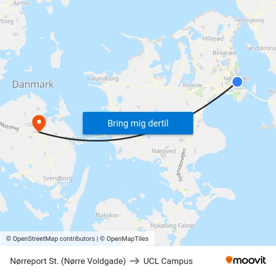Nørreport St. (Nørre Voldgade) to UCL Campus map