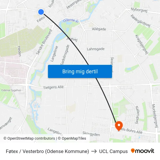 Føtex / Vesterbro (Odense Kommune) to UCL Campus map