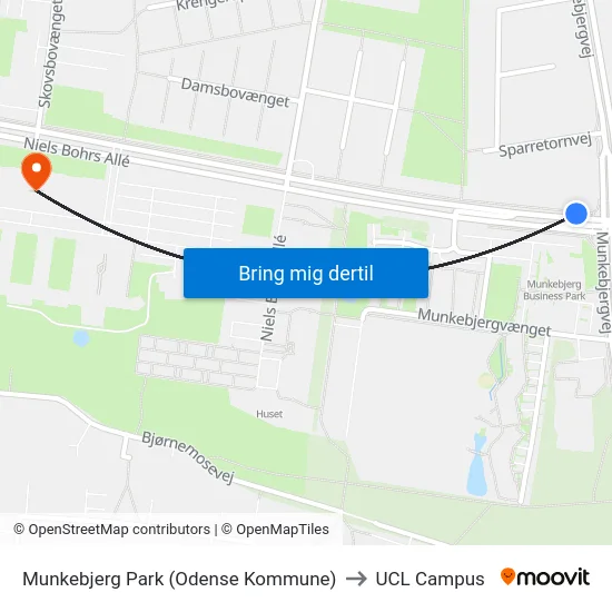 Munkebjerg Park (Odense Kommune) to UCL Campus map