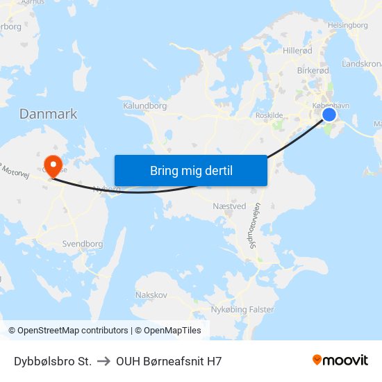 Dybbølsbro St. to OUH Børneafsnit H7 map