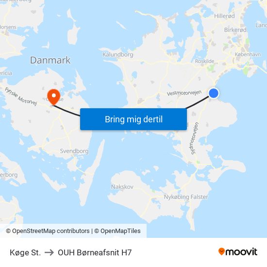 Køge St. to OUH Børneafsnit H7 map