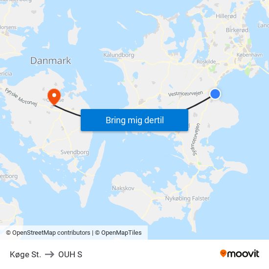 Køge St. to OUH S map