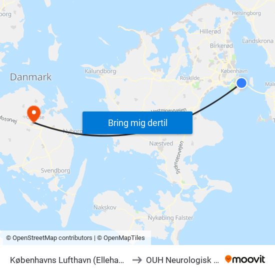 Københavns Lufthavn (Ellehammersvej) to OUH Neurologisk Afd N1 map