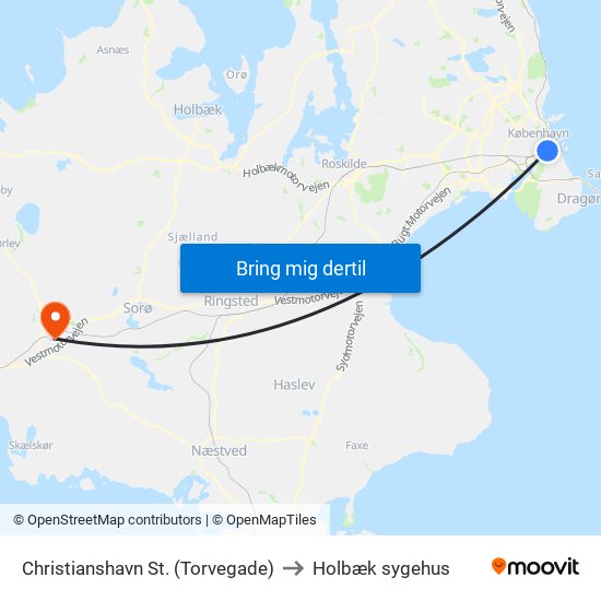 Christianshavn St. (Torvegade) to Holbæk sygehus map