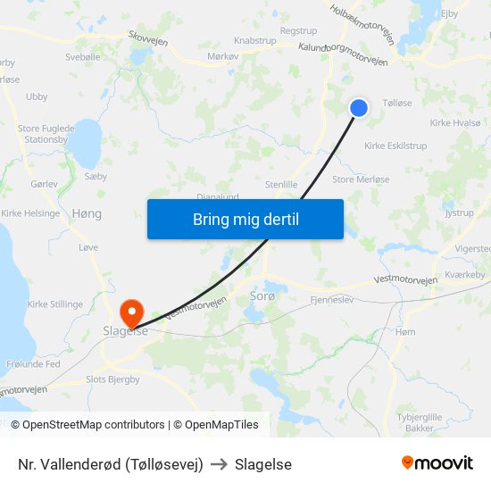 Nr. Vallenderød (Tølløsevej) to Slagelse map