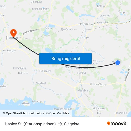 Haslev St. (Stationspladsen) to Slagelse map