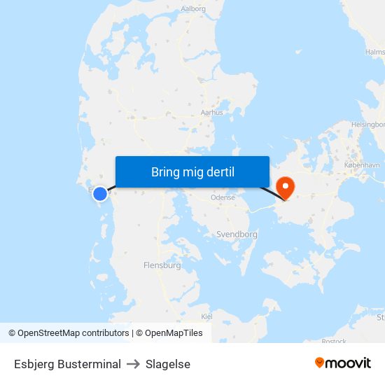 Esbjerg Busterminal to Slagelse map