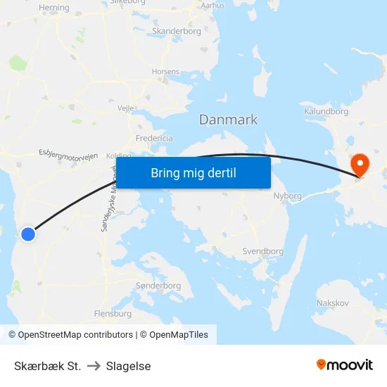 Skærbæk St. to Slagelse map