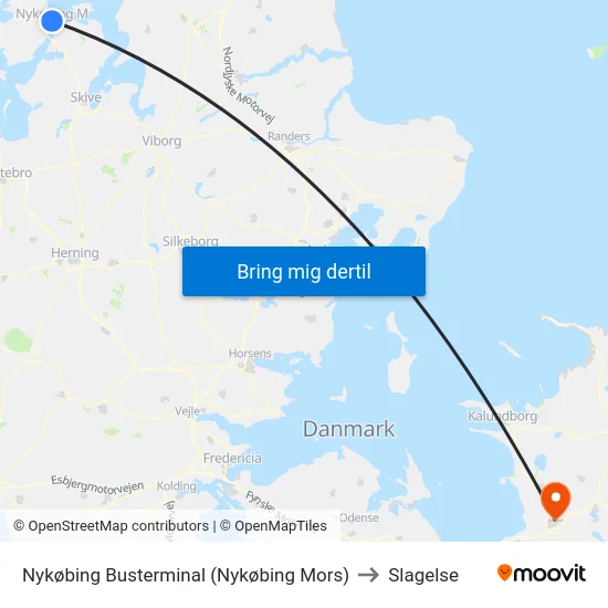 Nykøbing Busterminal (Nykøbing Mors) to Slagelse map