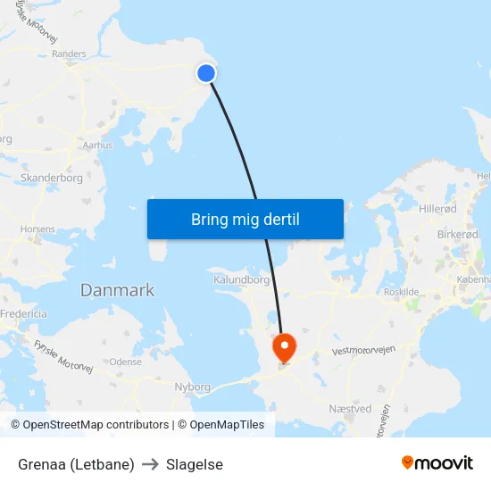 Grenaa (Letbane) to Slagelse map
