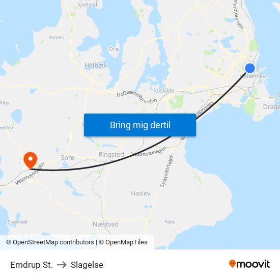 Emdrup St. to Slagelse map