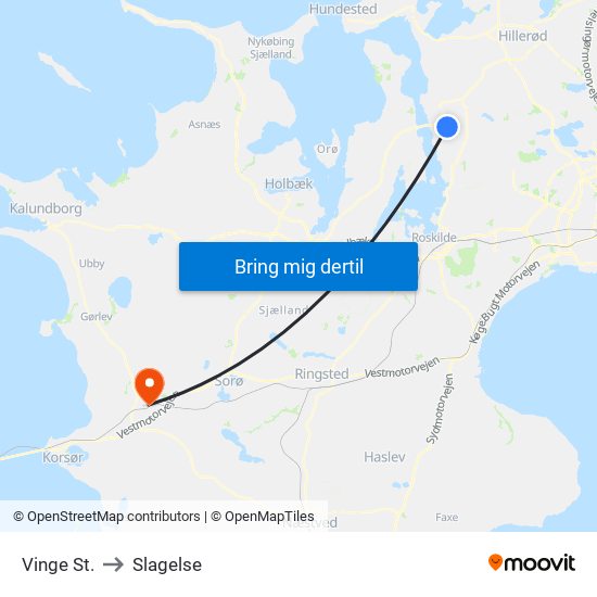 Vinge St. to Slagelse map