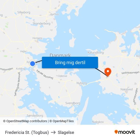 Fredericia St. (Togbus) to Slagelse map