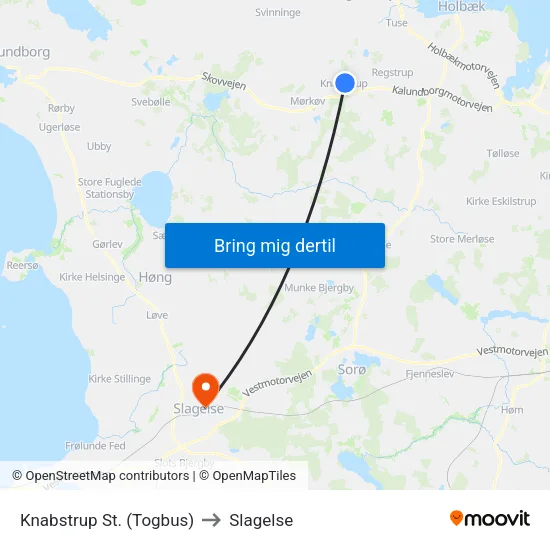 Knabstrup St. (Togbus) to Slagelse map