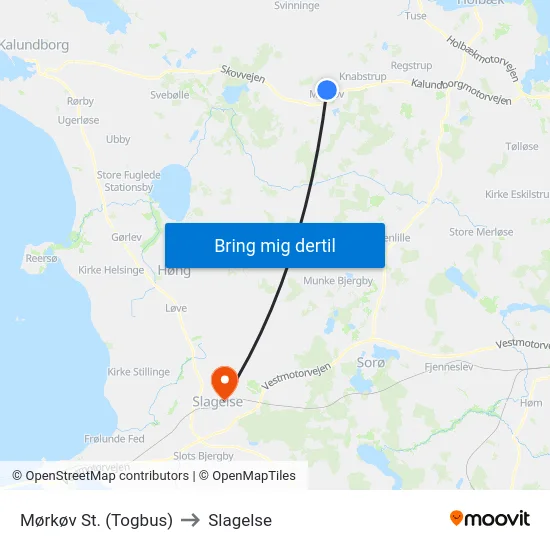 Mørkøv St. (Togbus) to Slagelse map