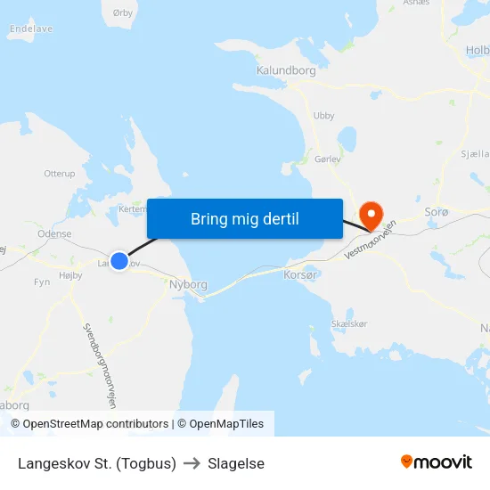 Langeskov St. (Togbus) to Slagelse map