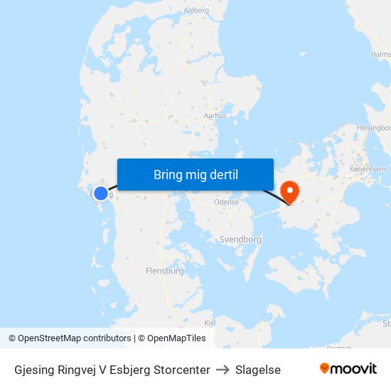 Gjesing Ringvej V Esbjerg Storcenter to Slagelse map