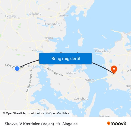 Skovvej V Kærdalen (Vejen) to Slagelse map