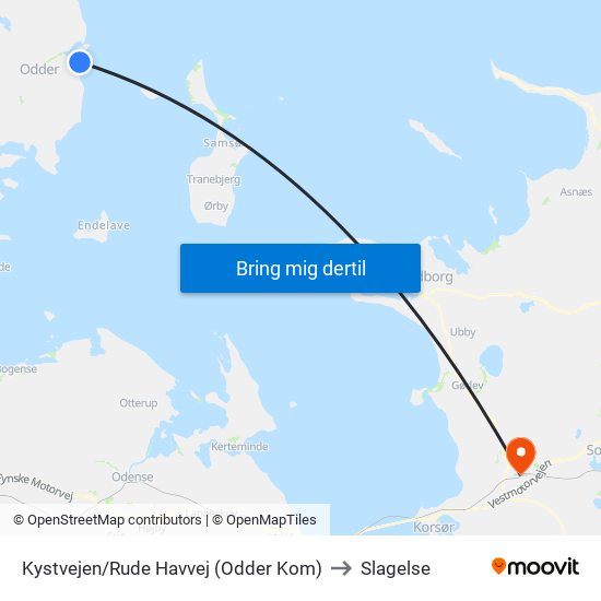 Kystvejen/Rude Havvej (Odder Kom) to Slagelse map