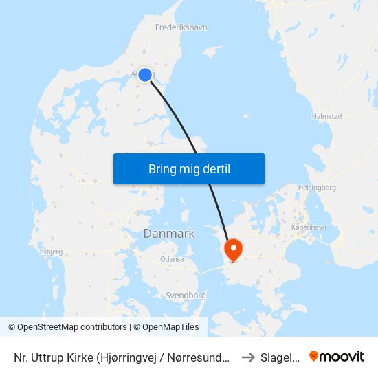 Nr. Uttrup Kirke (Hjørringvej / Nørresundby) to Slagelse map