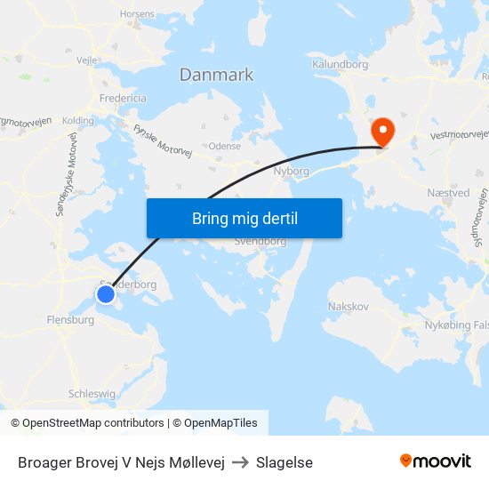 Broager Brovej V Nejs Møllevej to Slagelse map