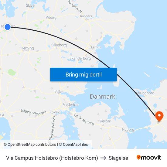 Via Campus Holstebro (Holstebro Kom) to Slagelse map