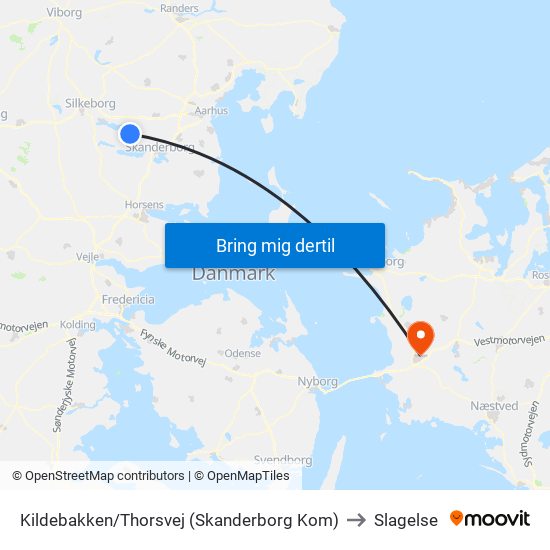 Kildebakken/Thorsvej (Skanderborg Kom) to Slagelse map