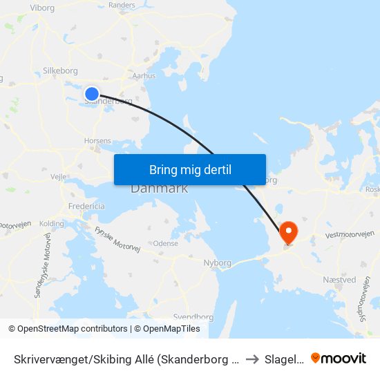 Skrivervænget/Skibing Allé (Skanderborg Kom) to Slagelse map