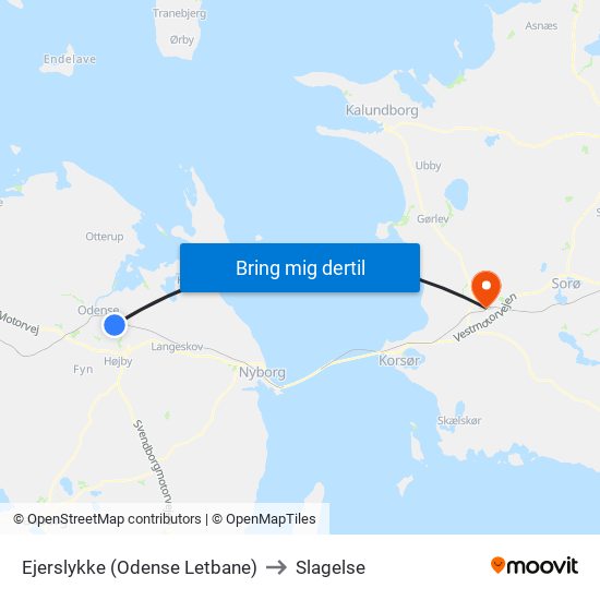Ejerslykke (Odense Letbane) to Slagelse map