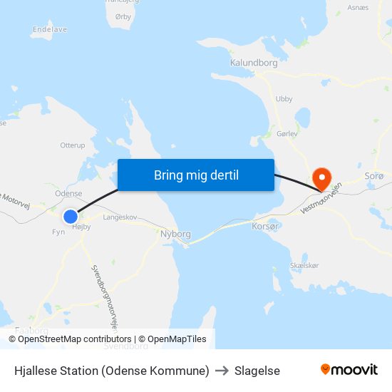 Hjallese Station (Odense Kommune) to Slagelse map