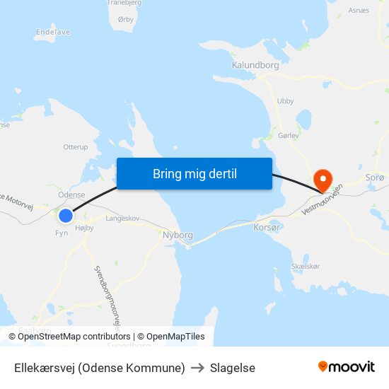 Ellekærsvej (Odense Kommune) to Slagelse map
