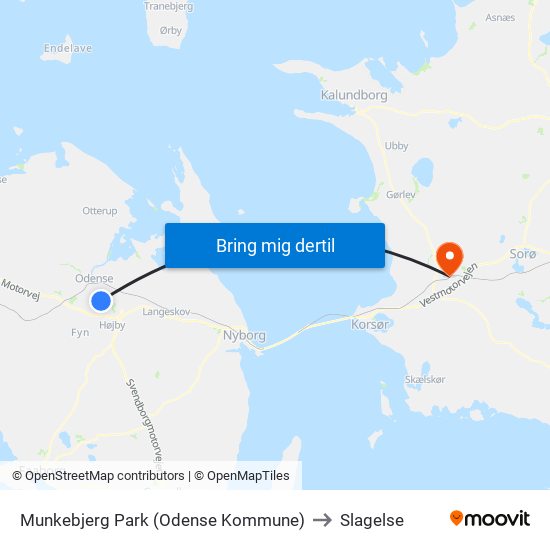 Munkebjerg Park (Odense Kommune) to Slagelse map